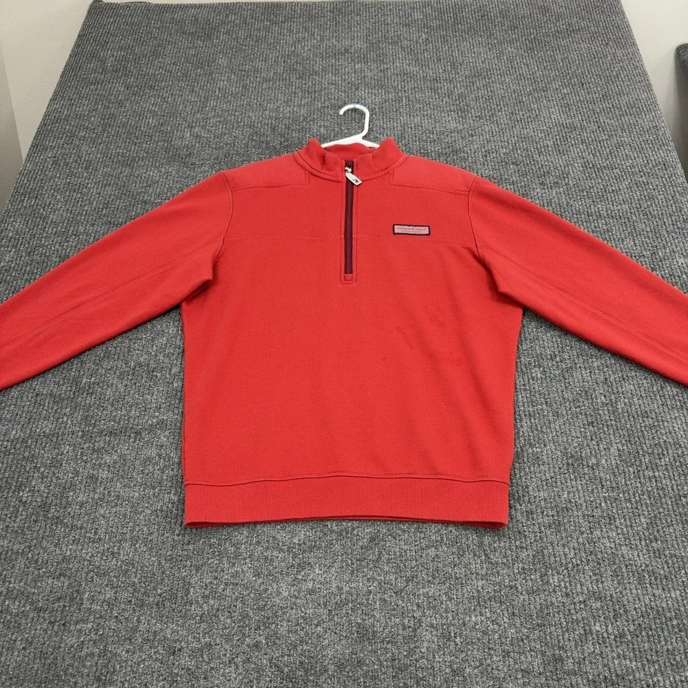 Vineyard Vines Pullover Mens S‎ Red Cotton Polyester Quarter Zip Preppy Casual